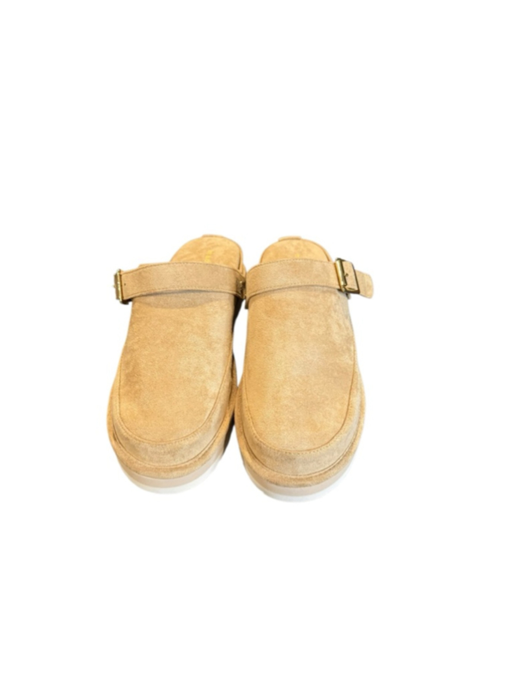 Women's Madden Girl Beige Suede Buckle Clogs Size 9.5 - Picture 2 of 6